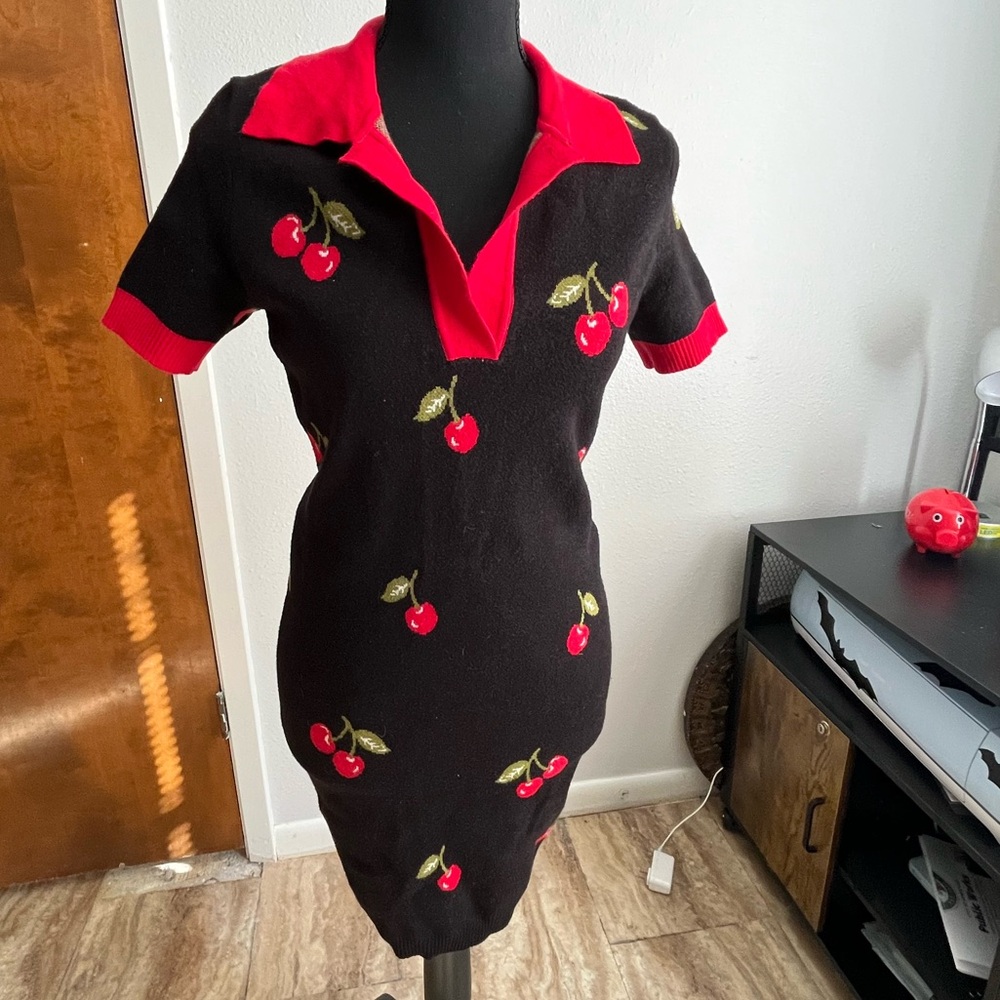 Forever 21 black knitted cherry dress
